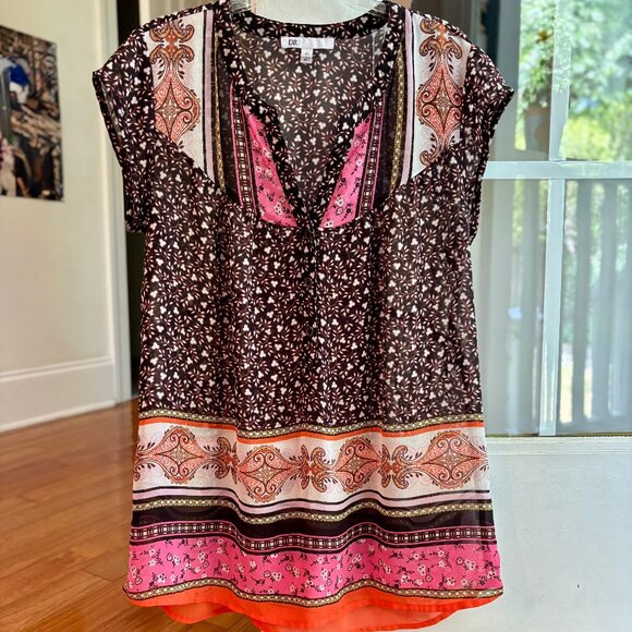 DR2 by Daniel Rainn Sheer Loose Fit Multicolor Top Women XS - Picture 1 of 6
